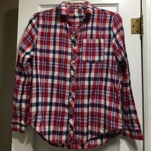 Boutique Red White Blue Plaid Button Down Long Sleeve Shirt Small